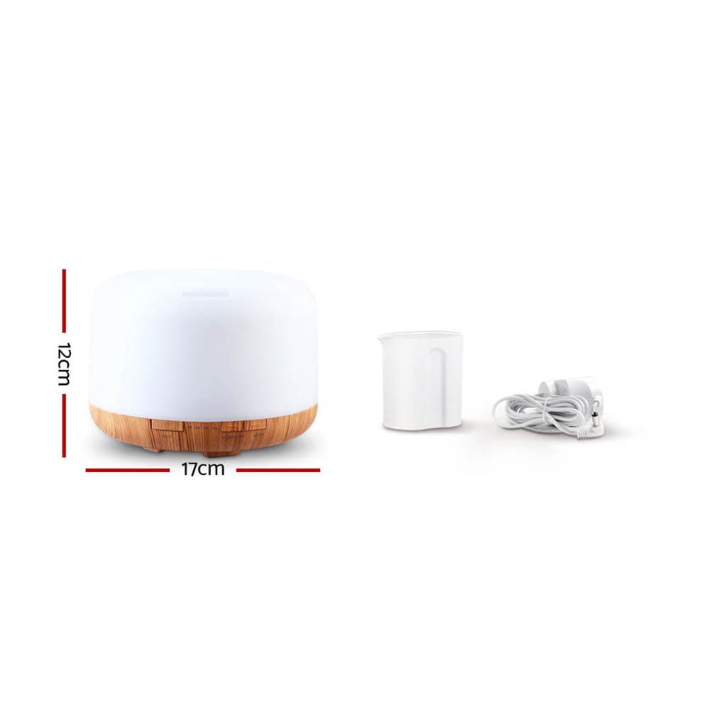 Light Wood Grain Devanti Aroma Diffuser 7 Colour LED Night Light - 500ml - Image 6