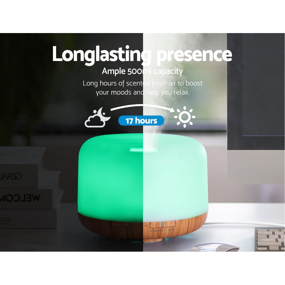 Light Wood Grain Devanti Aroma Diffuser 7 Colour LED Night Light - 500ml - Image 4