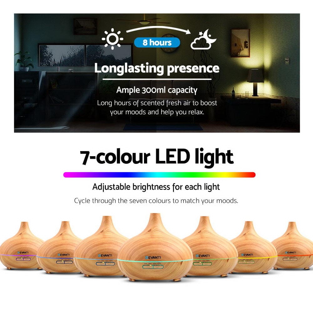 Teardrop Shape Light Wood Devanti Aroma Diffuser - 300ml - Image 2
