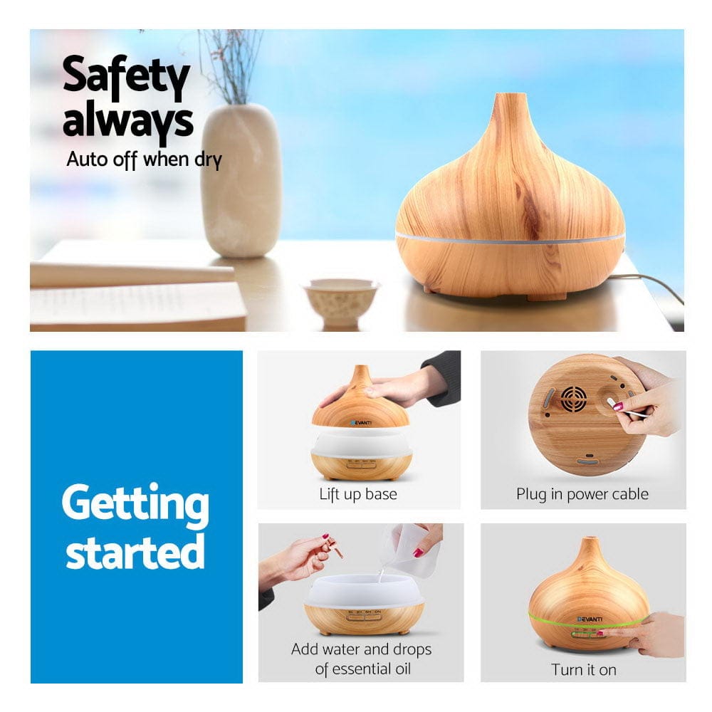 Teardrop Shape Light Wood Devanti Aroma Diffuser - 300ml - Image 4