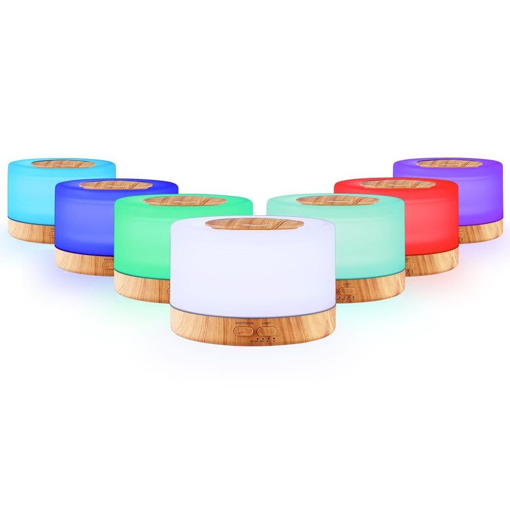 Round Light Wood Grain Devanti Aroma Diffuser - 500ml - Image 2