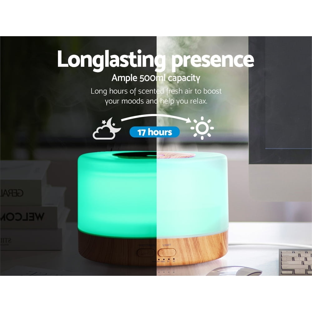 Round Light Wood Grain Devanti Aroma Diffuser - 500ml - Image 4