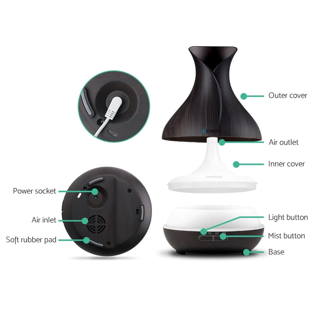 Dark Wood Devanti Aroma Diffuser - 400ml Water Capacity - Image 5
