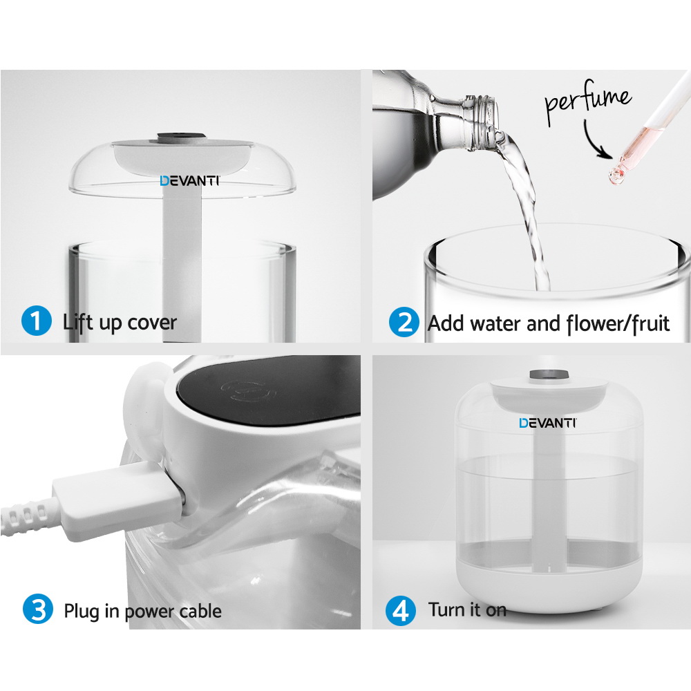 Devanti Air Humidifier Ultrasonic Purifier Aroma Diffuser 1L - Image 3
