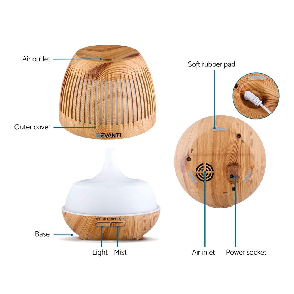 Light Wood Grain Devanti Aroma Diffuser - 400ml - Image 5