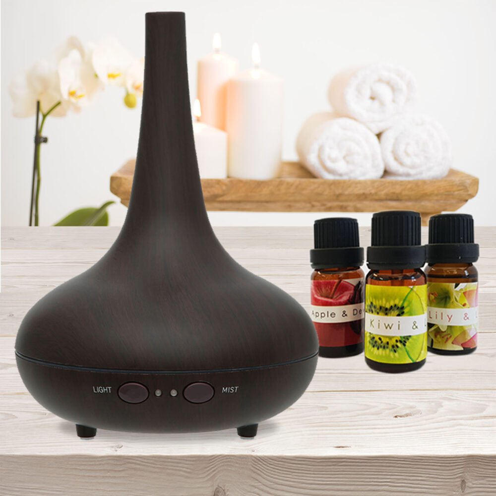 Dark Wood Grain Milano Aroma Diffuser - 200ml With 3 Pack Essential Oils - Image 3