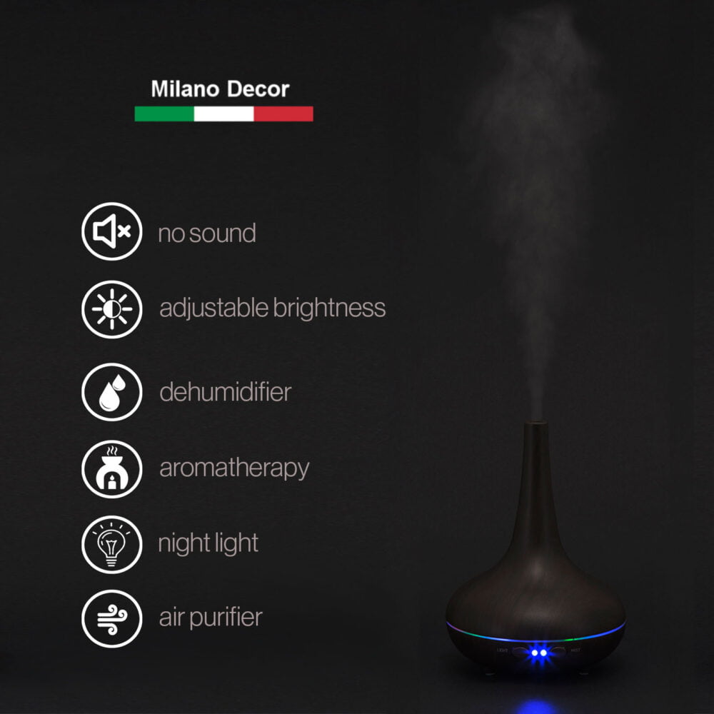 Dark Wood Grain Milano Aroma Diffuser - 200ml With 3 Pack Essential Oils - Image 2