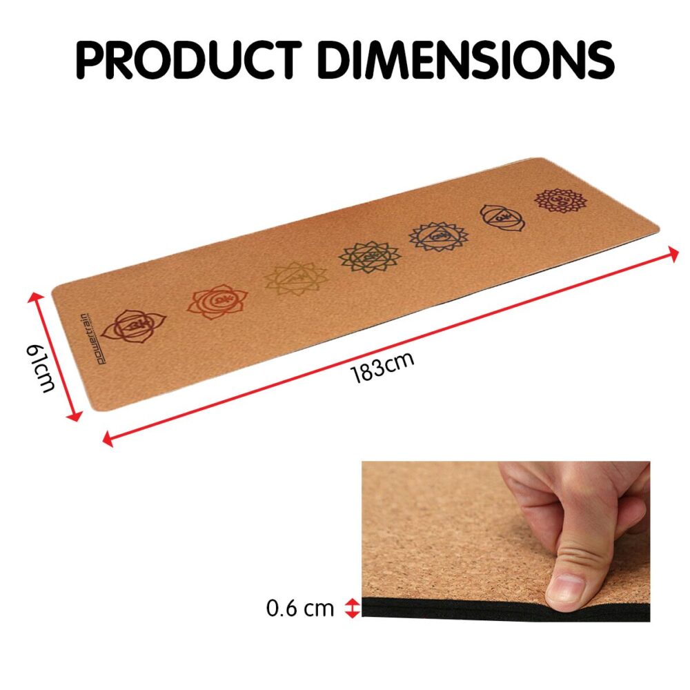 Powertrain Cork Yoga Mat with Carry Straps Home Gym Pilates - Chakras - Image 6