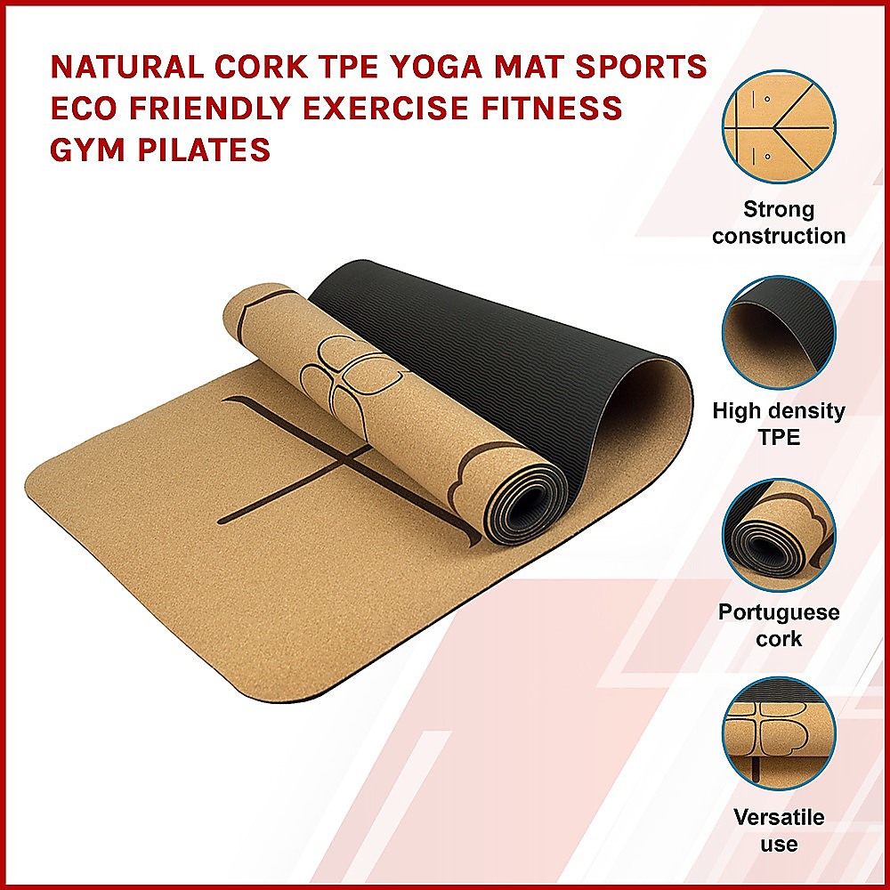 Natural Cork TPE Yoga Mat Sports Eco Friendly Exercise Fitness Gym Pilates - Image 3