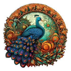 Medium Round Peacock Wooden 120 Piece Puzzle - Intricate Nature-Inspired Art Puzzle