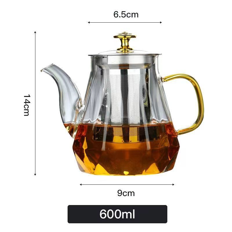Elegant Glass Teapot with Gold Handle and Stainless Steel Infuser - 600ml Capacity - Image 4