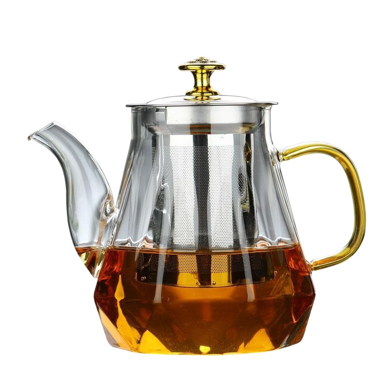 Elegant Glass Teapot with Gold Handle and Stainless Steel Infuser - 600ml Capacity - Image 2