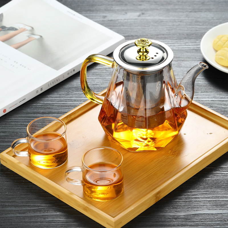Elegant Glass Teapot with Gold Handle and Stainless Steel Infuser - 600ml Capacity - Image 3