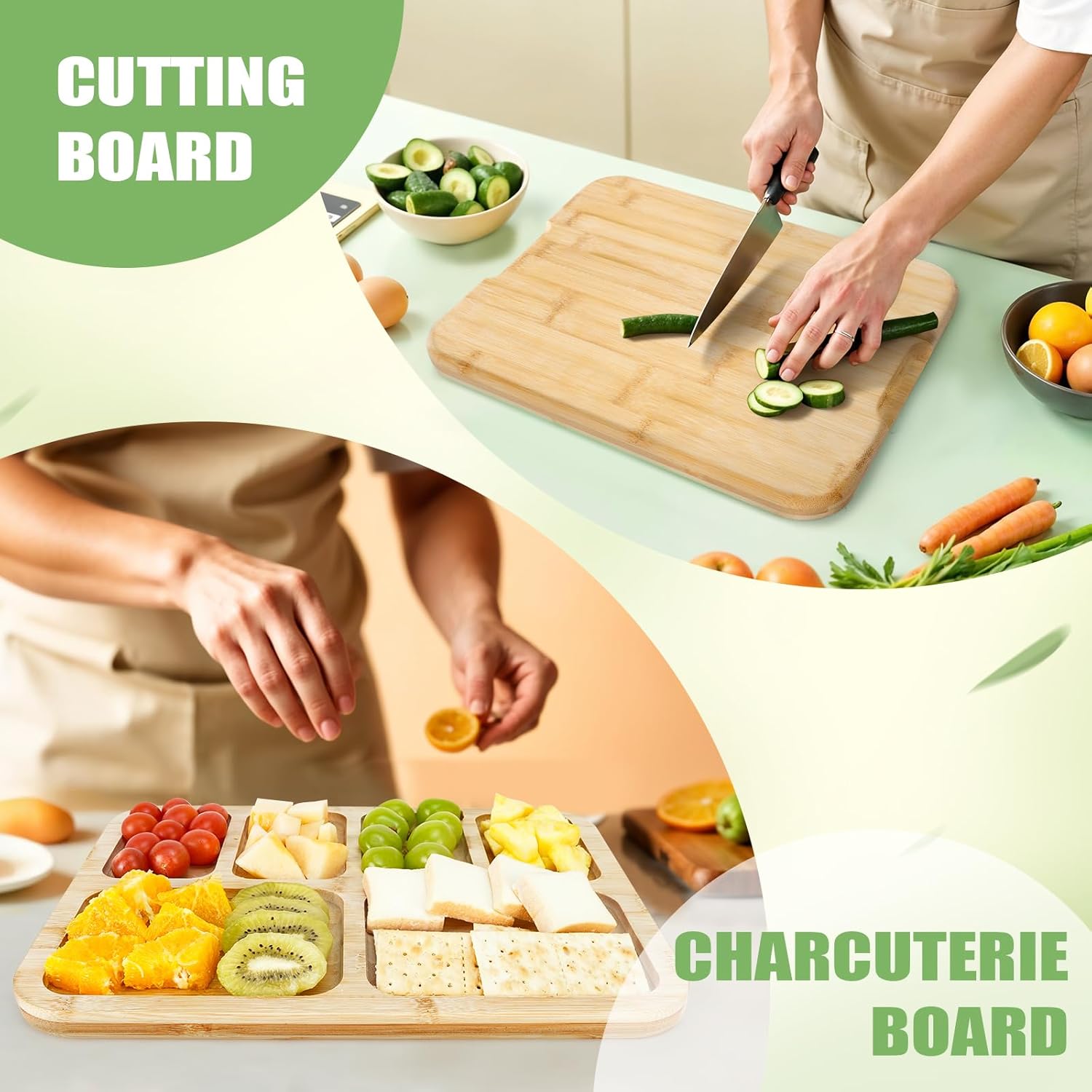 CARLA HOME Bamboo Charcuterie Board with Lid & Handle ideal Gift for Kitchen, Party & Picnic (6 Compartments) - Image 3