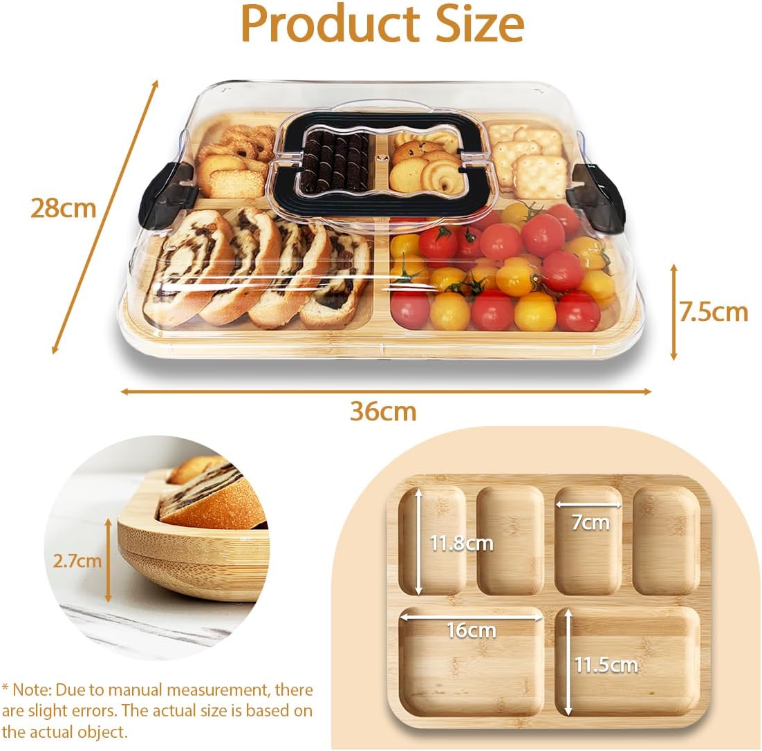 CARLA HOME Bamboo Charcuterie Board with Lid & Handle ideal Gift for Kitchen, Party & Picnic (6 Compartments) - Image 6