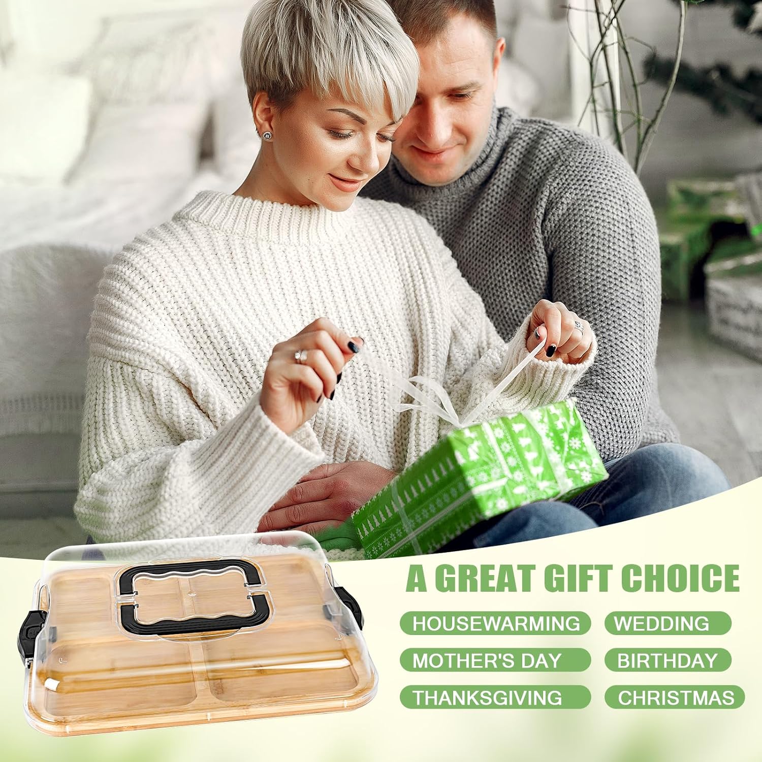 CARLA HOME Bamboo Charcuterie Board with Lid & Handle ideal Gift for Kitchen, Party & Picnic (6 Compartments) - Image 7