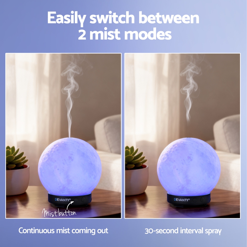 Devanti Ultrasonic Aroma Diffuser Aromatherapy Moon Lamp 100ml - Image 5