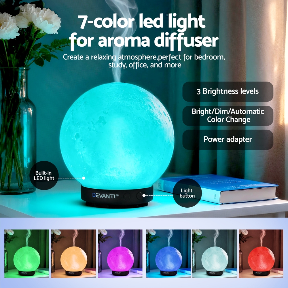 Devanti Ultrasonic Aroma Diffuser Aromatherapy Moon Lamp 100ml - Image 6