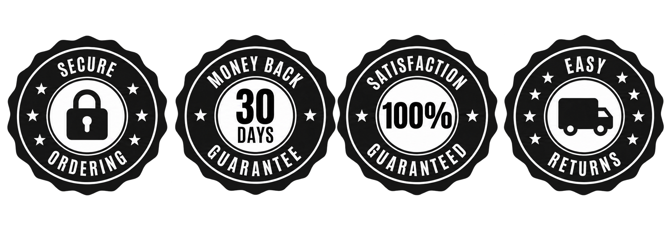 Secure ordering, money back guarantee, satisfaction guarantee and easy returns