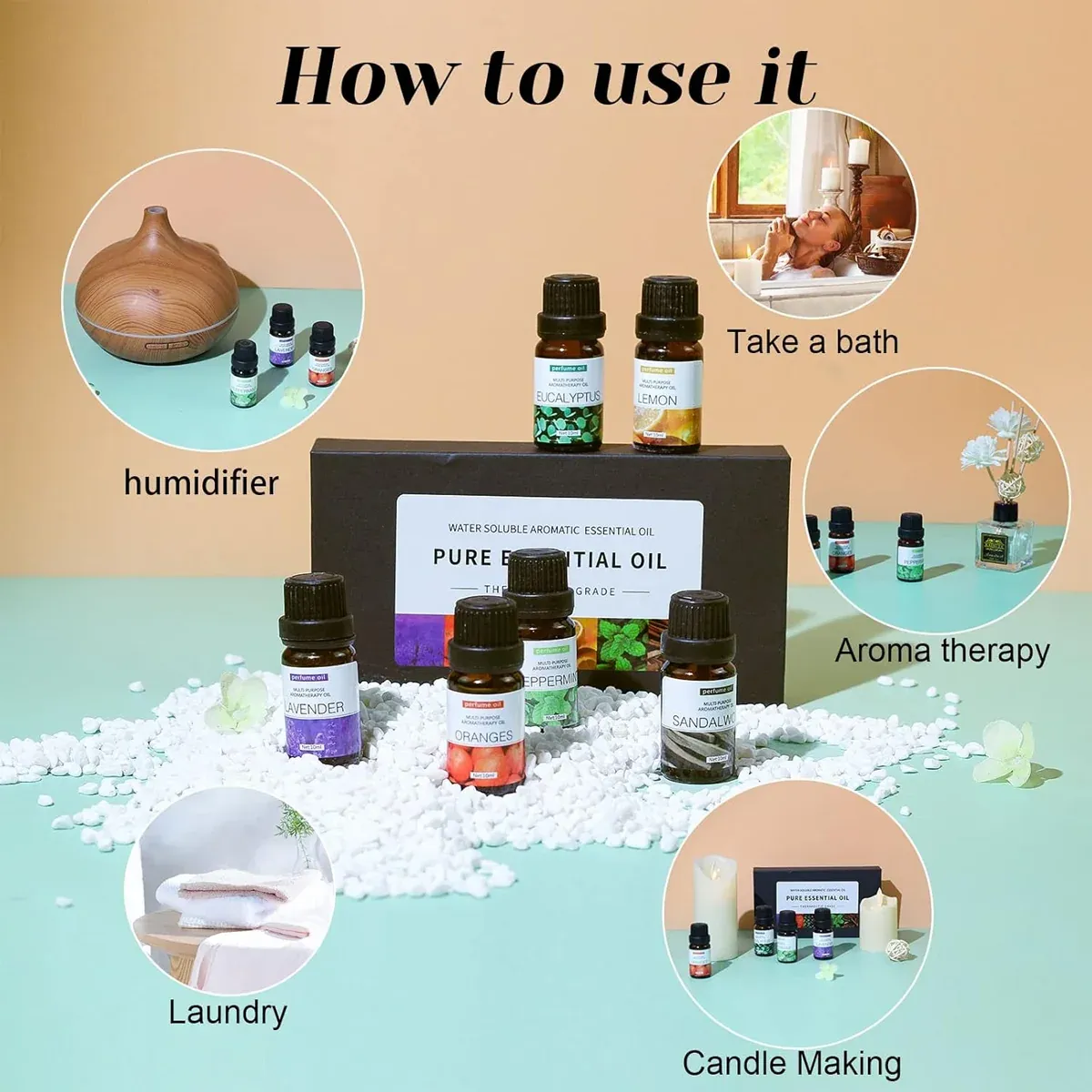 Essential Oil Set 6 Bottles Natural Aromatherapy Oils for Relax and Massage - Image 4