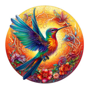 Round Hummingbird Wooden Puzzle - Vibrant Floral Design
