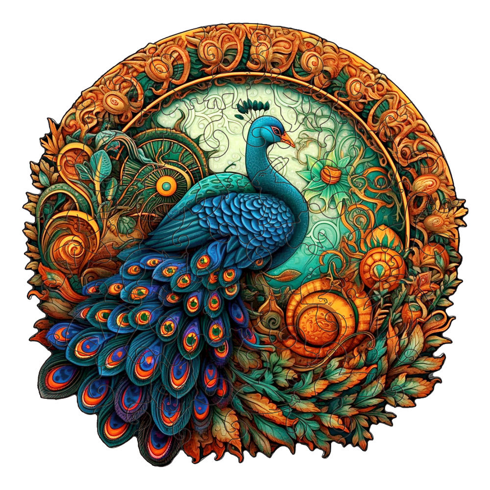 Round Peacock Wooden Puzzle - Intricate Nature-Inspired Art Puzzle