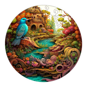 Fantasy Bird Wooden Puzzle - Intricate Nature-Themed Circular Puzzle