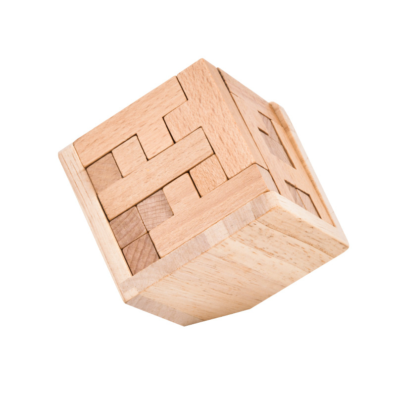Wooden Brain Teaser Puzzle - 3D Cube Puzzle Game for Adults and Kids - Natural Wood Block Puzzle