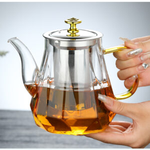 Elegant Glass Teapot with Gold Handle and Stainless Steel Infuser - 1000ml Capacity